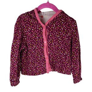 Tea Collection Kids Polka Dot Hooded Cardigan Size 3 100% Cotton Burgundy & Pink